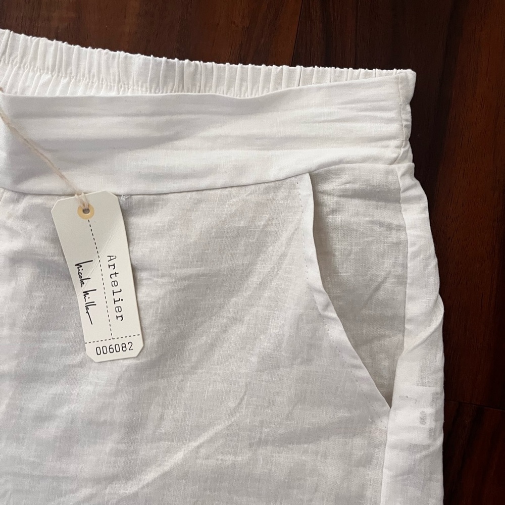 New Nicole Miller White Wide-Leg Pants with Blue and Yellow Embroidery size L - Picture 7 of 10